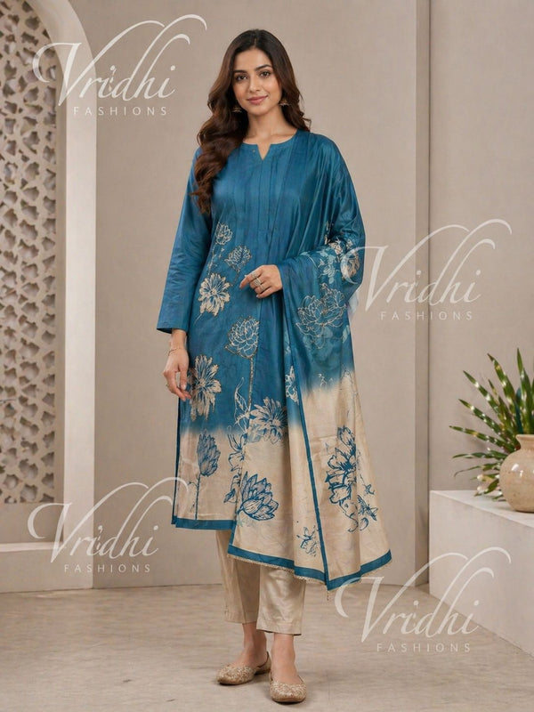 Pure Maheshwari Silk suit with hand work , same fabric dupatta and silk bottom