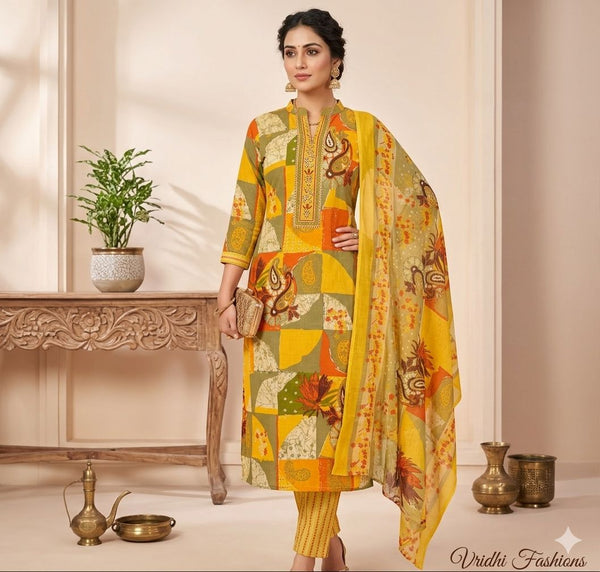 Pure Cotton suit with thread and cotton printed bottom and beautiful cotton dupatta