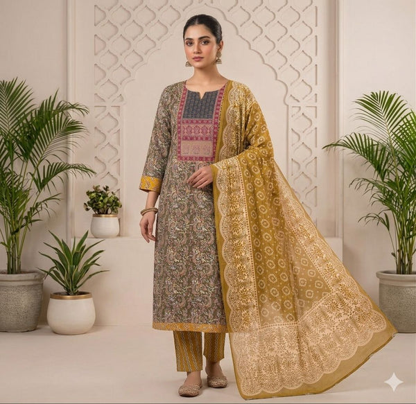 Unstitched pure cotton suit bandani print with digital print cotton dupatta and cotton bottom
