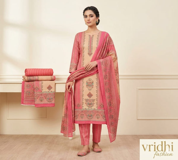 Unstitched pure cotton fabric suit with sitara work with cotton bottom and pure cotton dupatta