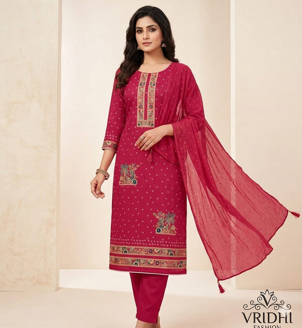 Unstitched pure cotton fabric suit with beautiful printing work with cotton bottom and pure chiffon dupatta  Price 795/-