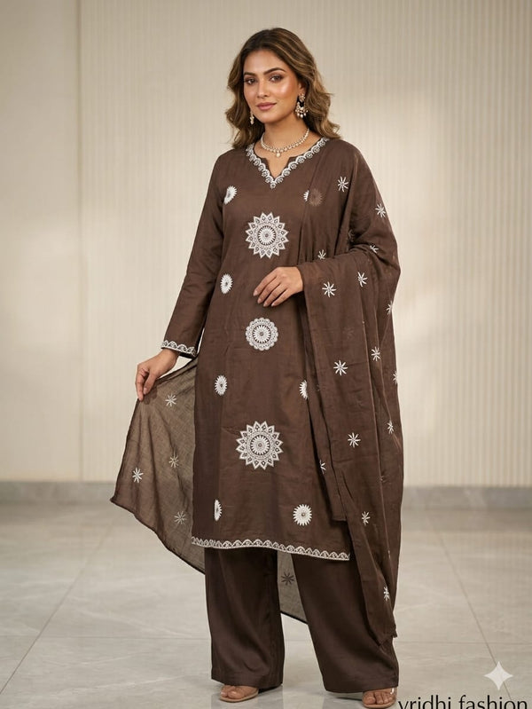 Full Stitched designer suit on pure cotton with all original thread work with cotton bottom and pure cotton dupatta